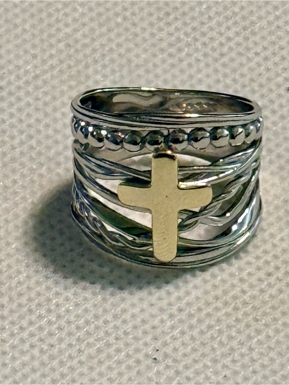 Women's Multi-Band Cross Ring in Silver with Gold Accent